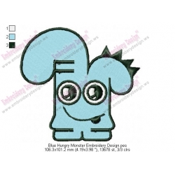 Blue Hungry Monster Embroidery Design